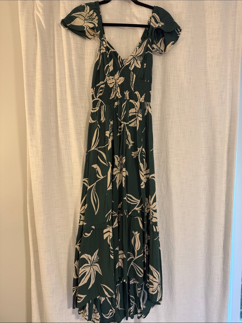 Angie Dark Green Floral Maxi Dress with Cream Print